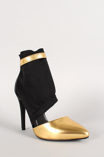 Liliana Two Tone Spandex Asymetrical Cuff Pointy Toe Pump
