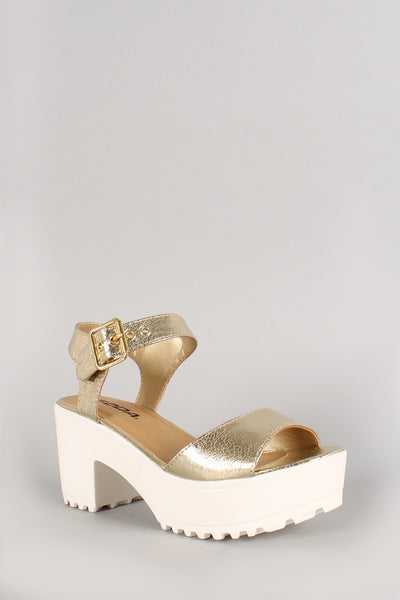 Soda Metallic Ankle Strap Lug Sole Platform Heel