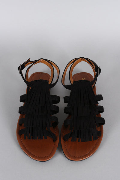City Classified Suede Fringed Flat Sandal