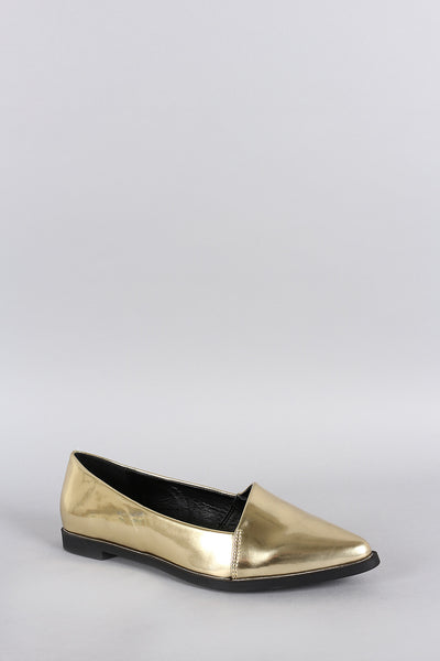 Metallic Asymmetrical Pointy Toe Loafer Flat