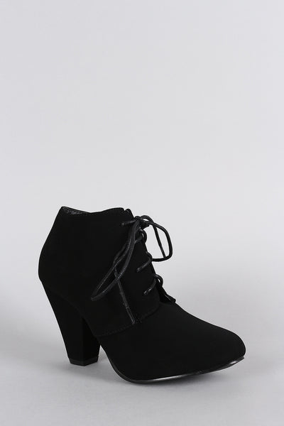 Round Toe Lace Up Heeled Oxford Booties