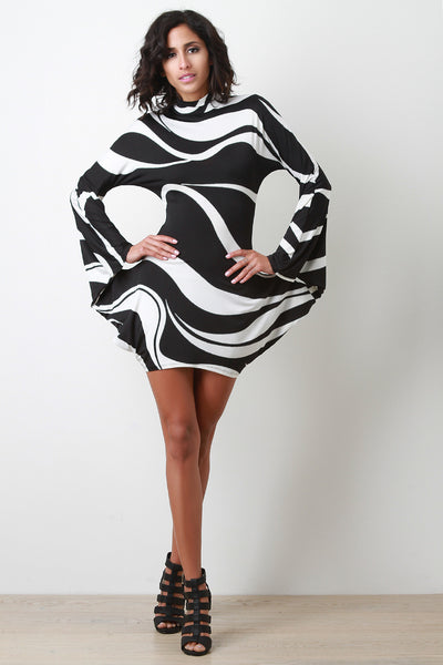 Jagged Swirl Connected Bell Sleeve Dress