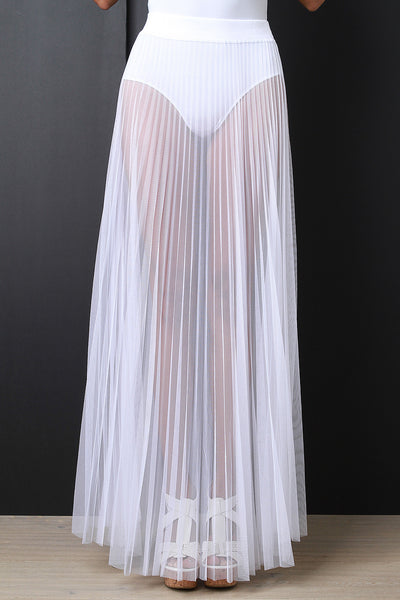 Accordion Pleat Tulle Maxi Skirt