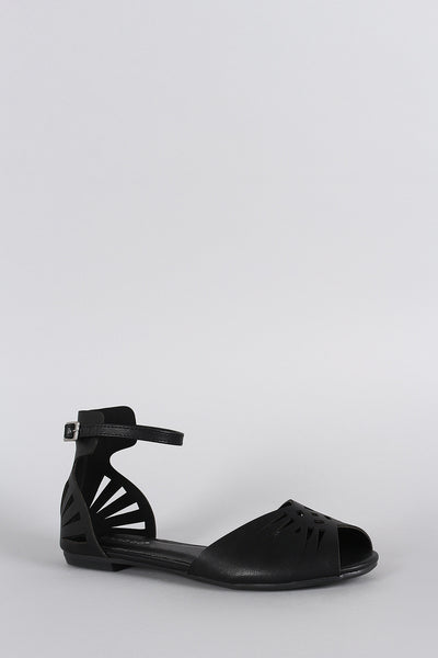 Bamboo Tribal Cutouts Peep Toe Flat Sandal