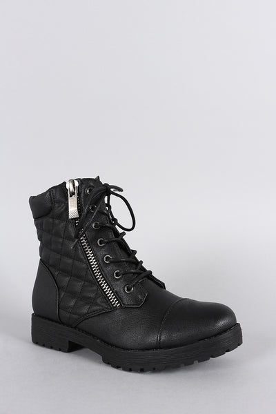 Bamboo Quilted Lace Up Combat Ankle Boots
