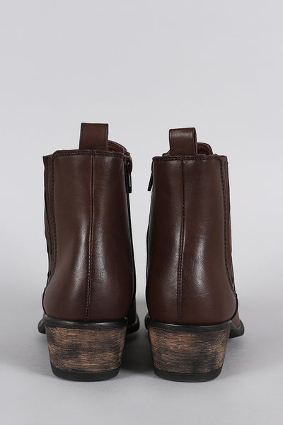Bamboo Slit Gores Western Burnished Ankle Boots