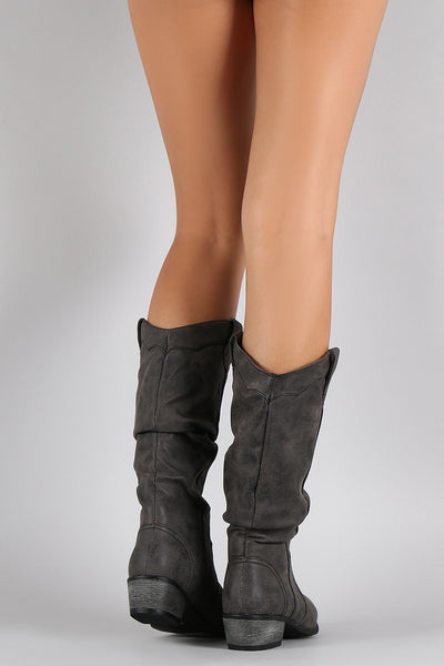 Bamboo Slouchy Almond Toe Cowgirl Mid Calf Boot