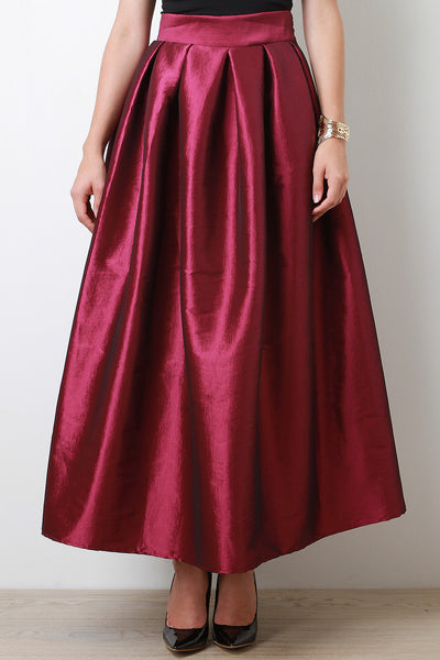Taffeta Pleated Maxi Skirt