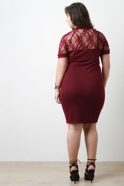 Mock Neck Lace Sleeve Dress