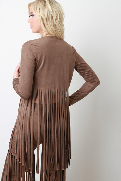 Suede Fringe Long Sleeves Cardigan