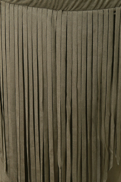 Fringe Tier Suede Skirt