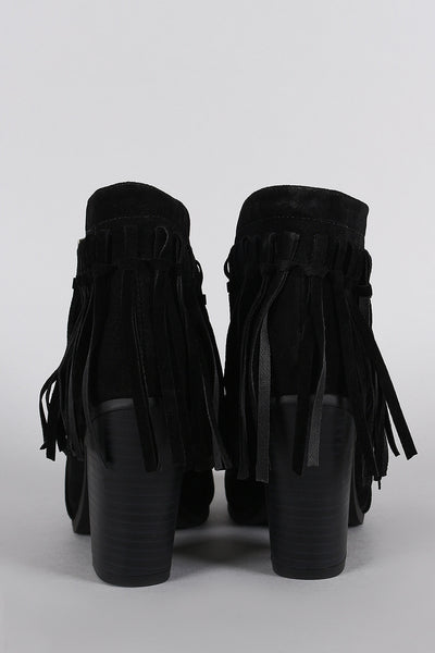 Breckelle Suede Fringe Cowgirl Chunky Heeled Ankle Boots