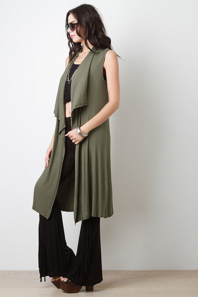 Ribbed Drape Open Front Longline Vest