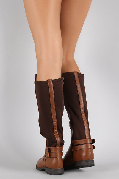 Bamboo Button Stretch Back Round Toe Riding Knee High Boots
