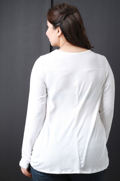 Draped Overlay Round Neck Long Sleeves Top