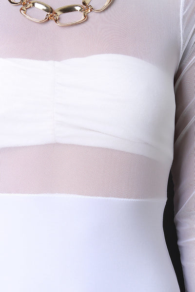 Twofer Mock Neck Mesh Dress