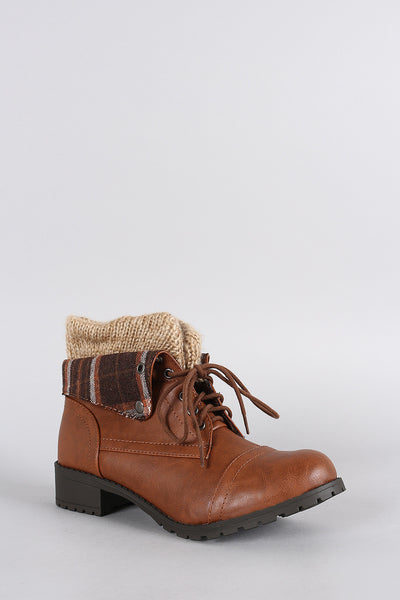 Soda Sweater Fold Over Collar Lace Up Combat Ankle Boots
