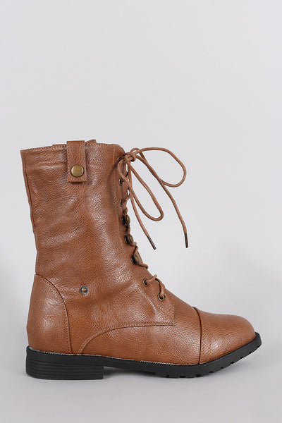 Round Toe Lace Up Combat Mid Calf Boots