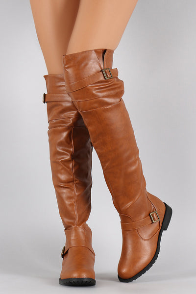 Buckle Strap Round Toe Riding Over-The-Knee Boots