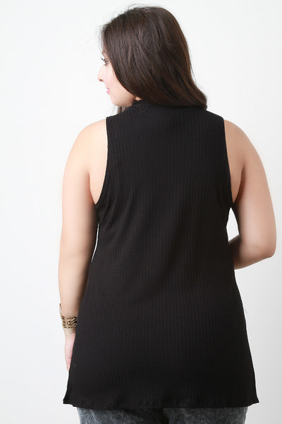 Ribbed Mock Neck Longline Sleeveless Top