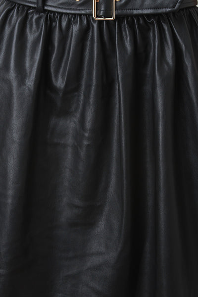 Belted Vegan Leather A-Line Skirt