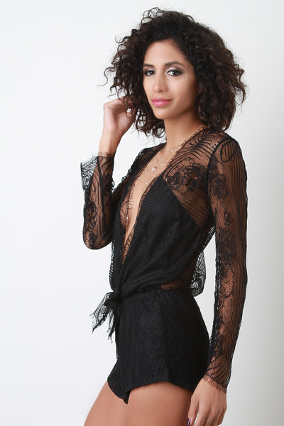 Semi-Sheer Floral Lace Romper
