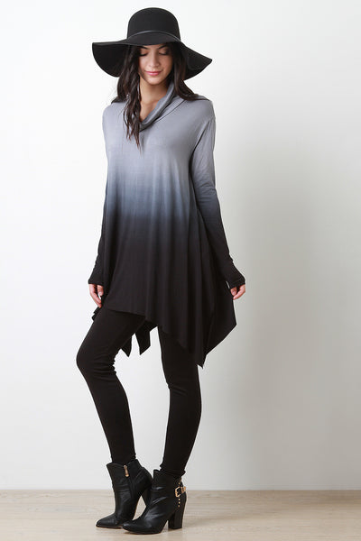 Turtleneck Sharkbite Ombre Long Sleeves Top
