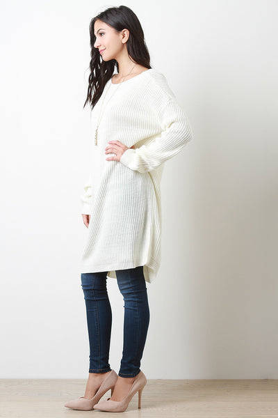 Deep Back V-Neck Long Sleeves Sweater Dress