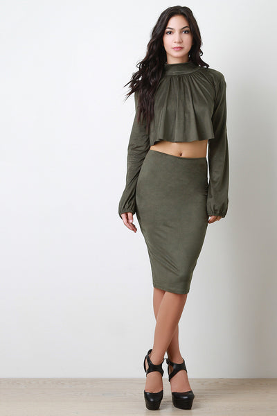Long Sleeve Ruffle Tie Crop Top