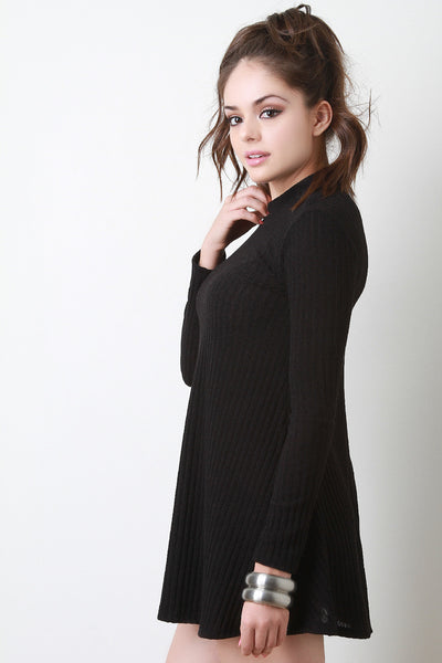 Long Sleeve Ribbed Knit Shift Dress