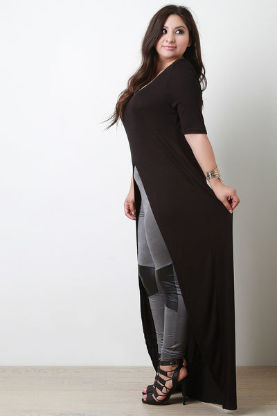 Half Sleeve Front Slit Maxi Top