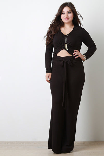 Tied Front Long Sleeve Crop Top