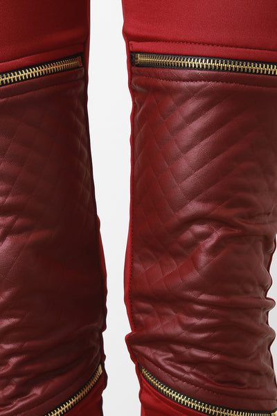 Vegan Leather Panel Zipper Leggings
