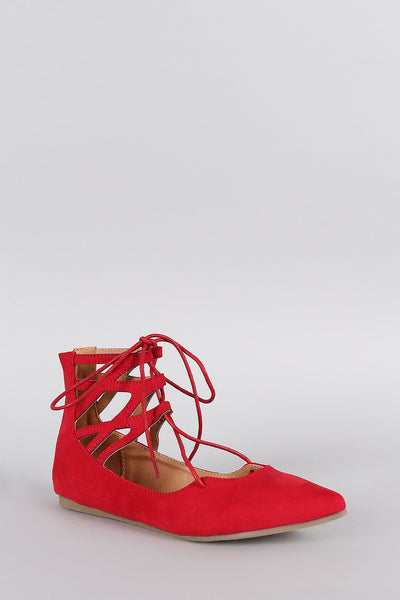 Liliana Suede Caged Cuff Lace Up Pointy Toe Ballet Flat