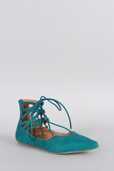 Liliana Suede Caged Cuff Lace Up Pointy Toe Ballet Flat
