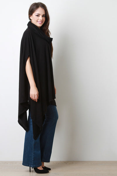 Cowl Neck Handkerchief Knit Poncho Maxi Top