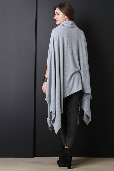 Cowl Neck Handkerchief Knit Poncho Maxi Top
