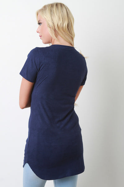 Lace Up Vegan Suede Round Hem Top