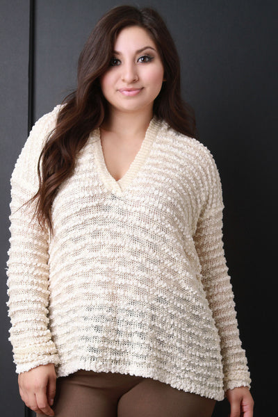 Loose Boucle Knit Hooded Sweater