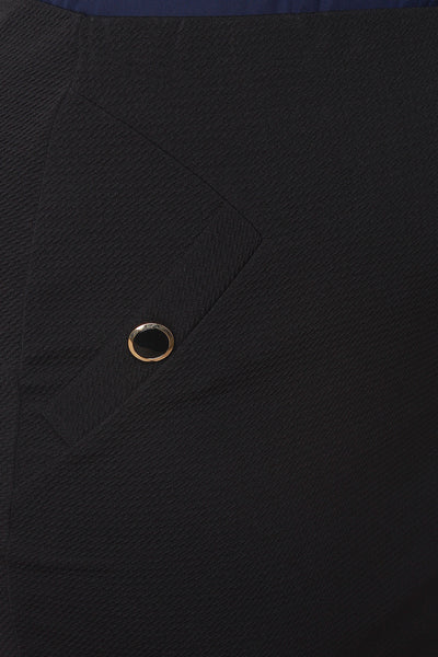 Button Faux Pocket Midi Pencil Skirt