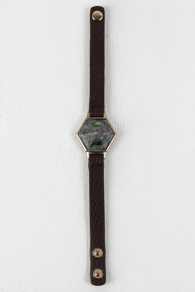 Hexagon Stone Vegan Leather Bracelet