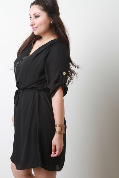 Chiffon Zipper V-Neck Dress