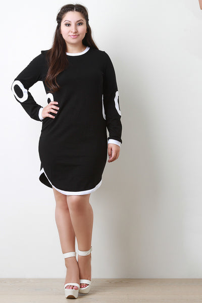 O Patch Trim Long Sleeve Dress