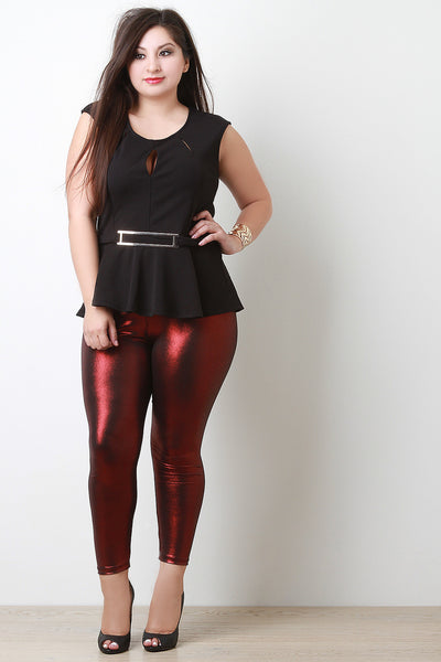 Metallic Embellishment Peplum Blouse