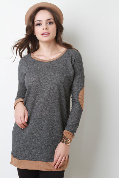 Suede Accent Long Sleeve Knit Top