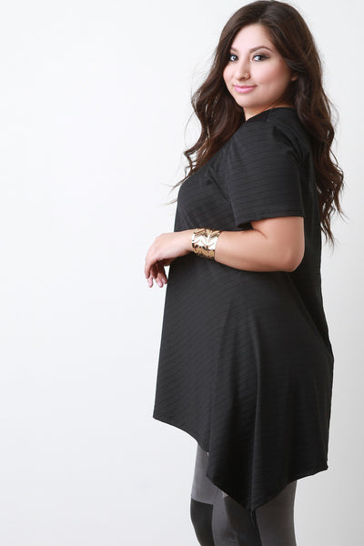 Stripe Sharkbite Short Sleeves Tunic Top